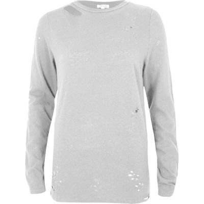 Grey washed distressed sweatshirt